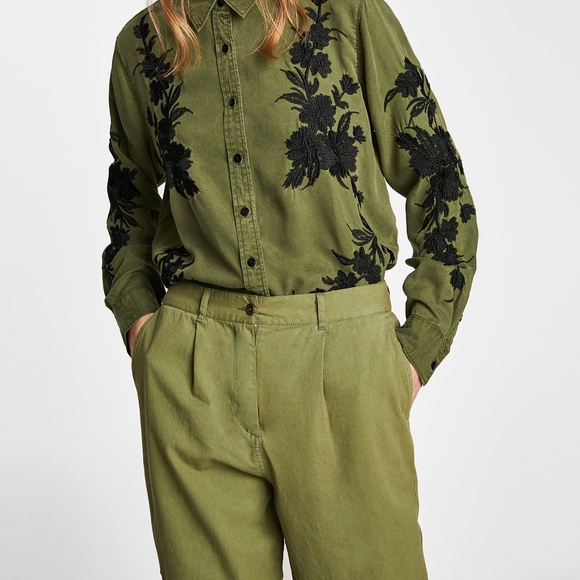 NWOT Zara Boho US 8 Embroidered Chino Pants - Picture 3 of 6